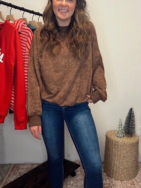 Cozy Brown Mineral Wash Pullover Sweatshirt